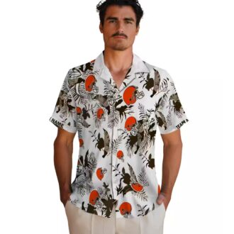 Custom Cleveland Browns Hawaiian Shirt - Brown White Botanical Tropical Print