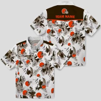 Custom Cleveland Browns Hawaiian Shirt - Brown White Botanical Tropical Print