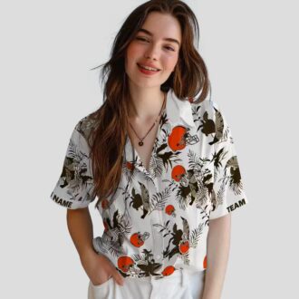 Custom Cleveland Browns Hawaiian Shirt - Brown White Botanical Tropical Print