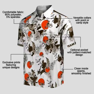 Custom Cleveland Browns Hawaiian Shirt - Brown White Botanical Tropical Print