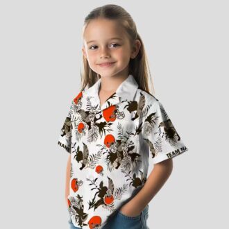 Custom Cleveland Browns Hawaiian Shirt - Brown White Botanical Tropical Print