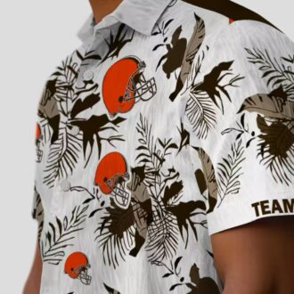 Custom Cleveland Browns Hawaiian Shirt - Brown White Botanical Tropical Print