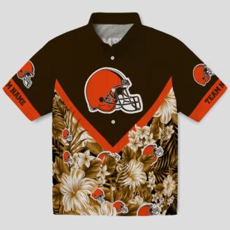 Custom Cleveland Browns Hawaiian Shirt for Fans, Chevron Floral NFL Brown Aloha Shirt