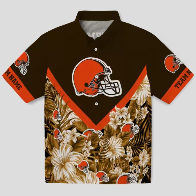 Custom Cleveland Browns Hawaiian Shirt for Fans, Chevron Floral NFL Brown Aloha Shirt