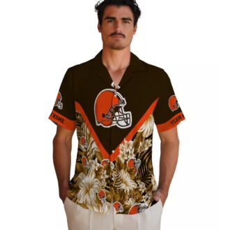 Custom Cleveland Browns Hawaiian Shirt for Fans, Chevron Floral NFL Brown Aloha Shirt