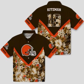 Custom Cleveland Browns Hawaiian Shirt for Fans, Chevron Floral NFL Brown Aloha Shirt