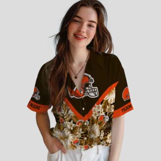 Custom Cleveland Browns Hawaiian Shirt for Fans, Chevron Floral NFL Brown Aloha Shirt