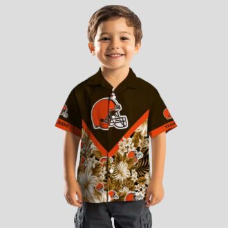 Custom Cleveland Browns Hawaiian Shirt for Fans, Chevron Floral NFL Brown Aloha Shirt