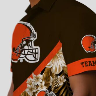 Custom Cleveland Browns Hawaiian Shirt for Fans, Chevron Floral NFL Brown Aloha Shirt