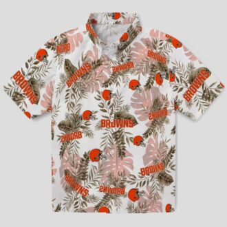 NFL Cleveland Browns Aloha Shirt, Tropical Palm Leaves Brown White Hawaiian Button Up
