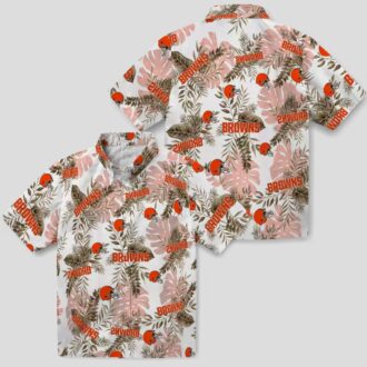 NFL Cleveland Browns Aloha Shirt, Tropical Palm Leaves Brown White Hawaiian Button Up