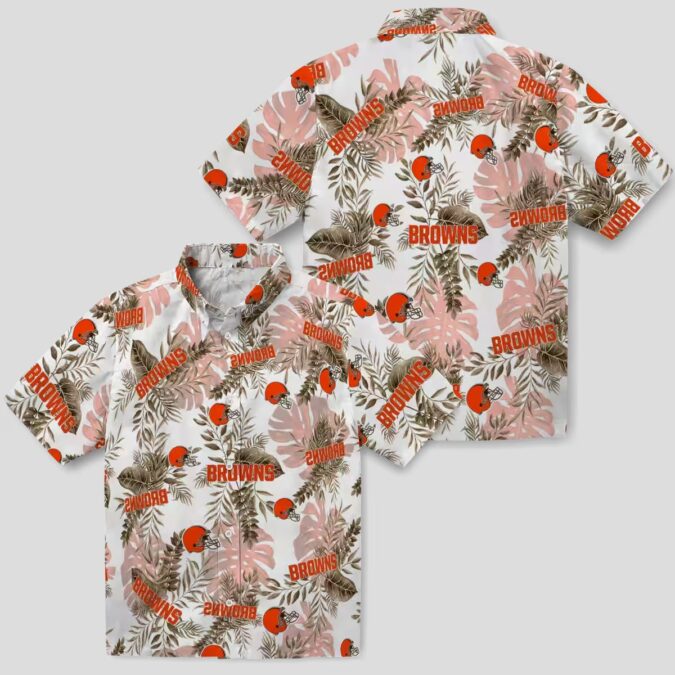 NFL Cleveland Browns Aloha Shirt, Tropical Palm Leaves Brown White Hawaiian Button Up