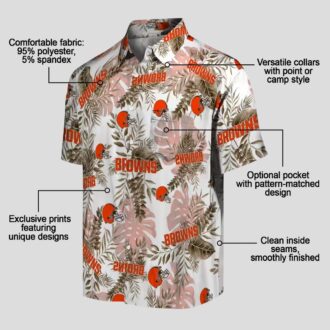 NFL Cleveland Browns Aloha Shirt, Tropical Palm Leaves Brown White Hawaiian Button Up