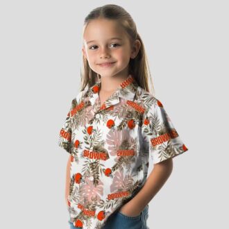 NFL Cleveland Browns Aloha Shirt, Tropical Palm Leaves Brown White Hawaiian Button Up