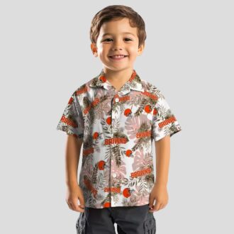 NFL Cleveland Browns Aloha Shirt, Tropical Palm Leaves Brown White Hawaiian Button Up