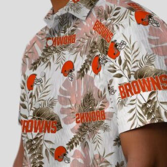 NFL Cleveland Browns Aloha Shirt, Tropical Palm Leaves Brown White Hawaiian Button Up