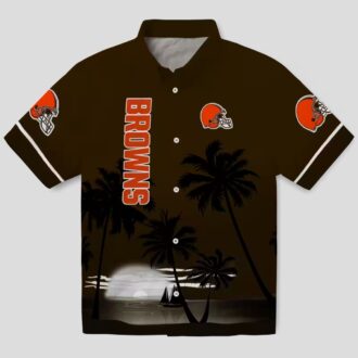 NFL Cleveland Browns Beach Sunset Hawaiian Shirt, Black Brown Tropical Summer Outfit