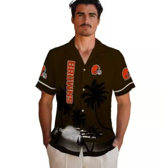NFL Cleveland Browns Beach Sunset Hawaiian Shirt, Black Brown Tropical Summer Outfit