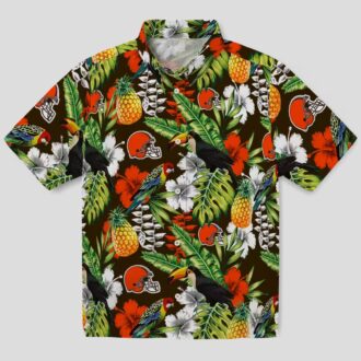 NFL Cleveland Browns Custom Hawaiian Shirt for Fans - Green Brown Toucan Tropical Print