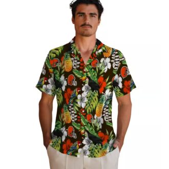 NFL Cleveland Browns Custom Hawaiian Shirt for Fans - Green Brown Toucan Tropical Print