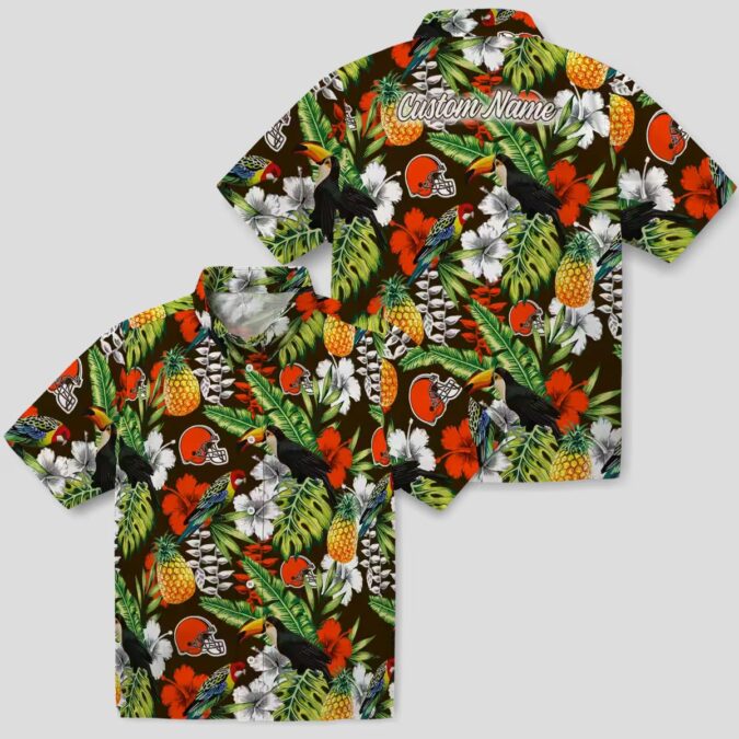 NFL Cleveland Browns Custom Hawaiian Shirt for Fans - Green Brown Toucan Tropical Print