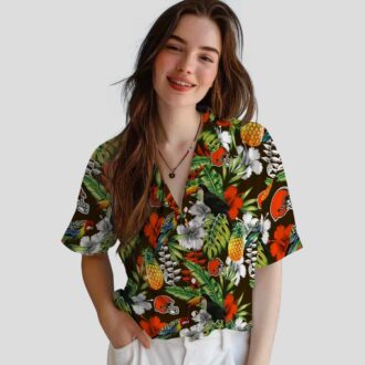 NFL Cleveland Browns Custom Hawaiian Shirt for Fans - Green Brown Toucan Tropical Print