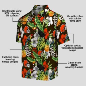 NFL Cleveland Browns Custom Hawaiian Shirt for Fans - Green Brown Toucan Tropical Print