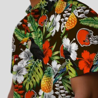 NFL Cleveland Browns Custom Hawaiian Shirt for Fans - Green Brown Toucan Tropical Print