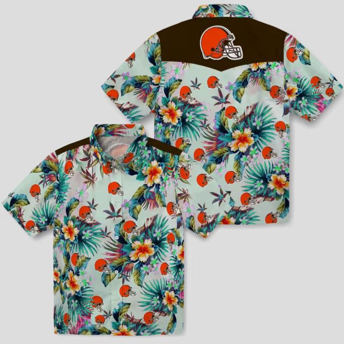 NFL Cleveland Browns Hawaiian Button Up Shirt, Summer Green Foliage Luau Outfit