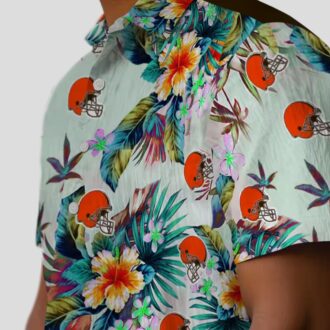 NFL Cleveland Browns Hawaiian Button Up Shirt, Summer Green Foliage Luau Outfit
