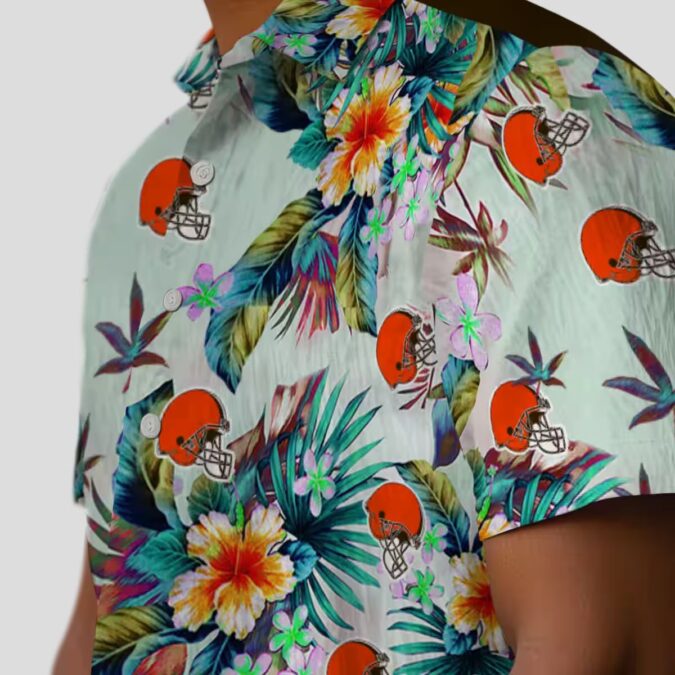 NFL Cleveland Browns Hawaiian Button Up Shirt, Summer Green Foliage Luau Outfit