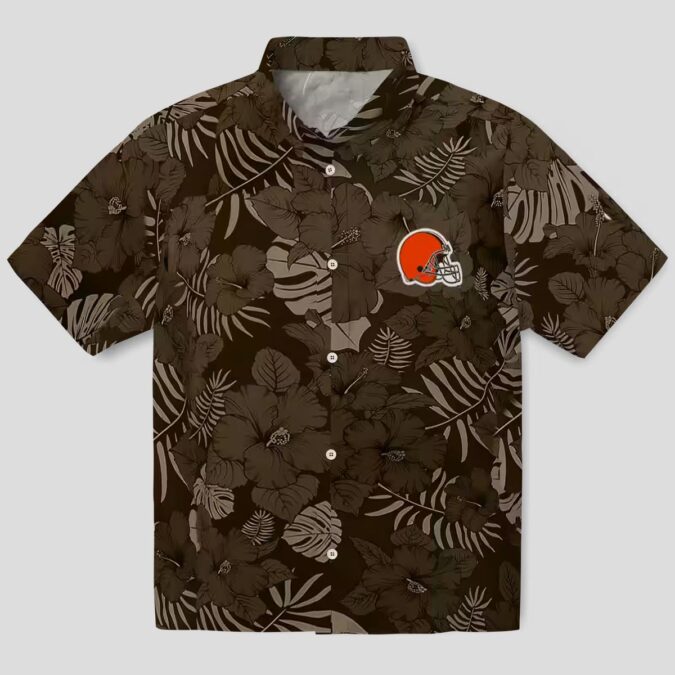NFL Cleveland Browns Hawaiian Shirt for Fans, Jungle Theme Brown Tropical Beachwear
