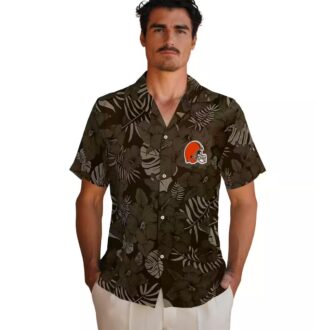 NFL Cleveland Browns Hawaiian Shirt for Fans, Jungle Theme Brown Tropical Beachwear