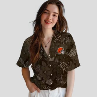 NFL Cleveland Browns Hawaiian Shirt for Fans, Jungle Theme Brown Tropical Beachwear