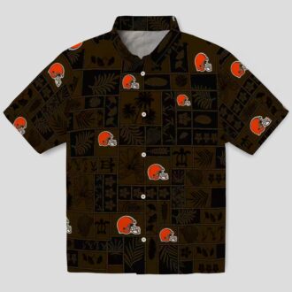NFL Cleveland Browns Patchwork Hawaiian Shirt, Tropical Brown Black Summer Outfit