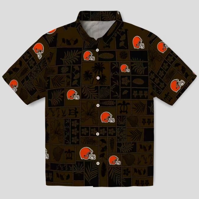 NFL Cleveland Browns Patchwork Hawaiian Shirt, Tropical Brown Black Summer Outfit