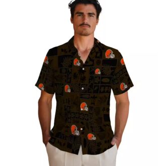 NFL Cleveland Browns Patchwork Hawaiian Shirt, Tropical Brown Black Summer Outfit