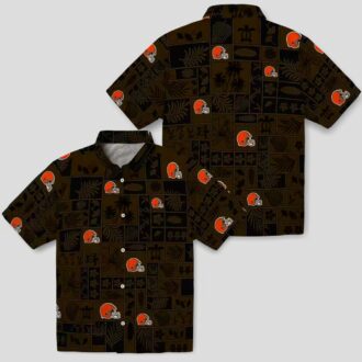 NFL Cleveland Browns Patchwork Hawaiian Shirt, Tropical Brown Black Summer Outfit