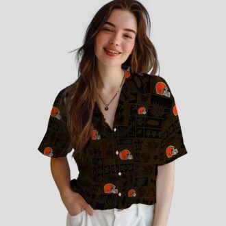 NFL Cleveland Browns Patchwork Hawaiian Shirt, Tropical Brown Black Summer Outfit