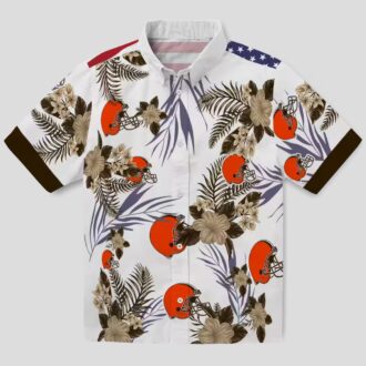 NFL Cleveland Browns Patriotic Hawaiian Shirt, Hibiscus Floral Brown White Print