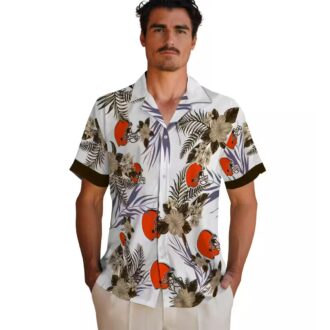 NFL Cleveland Browns Patriotic Hawaiian Shirt, Hibiscus Floral Brown White Print