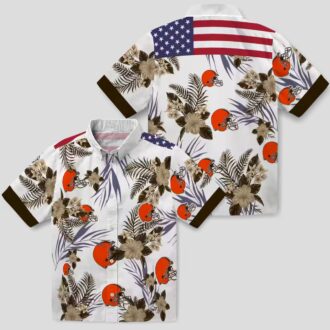 NFL Cleveland Browns Patriotic Hawaiian Shirt, Hibiscus Floral Brown White Print