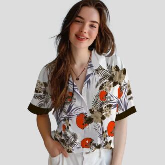NFL Cleveland Browns Patriotic Hawaiian Shirt, Hibiscus Floral Brown White Print