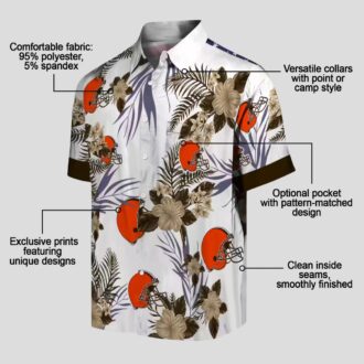 NFL Cleveland Browns Patriotic Hawaiian Shirt, Hibiscus Floral Brown White Print