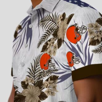 NFL Cleveland Browns Patriotic Hawaiian Shirt, Hibiscus Floral Brown White Print