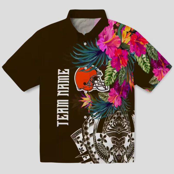 NFL Cleveland Browns Polynesian Hawaiian Shirt, Brown Floral Game Day Outfit