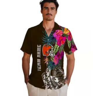 NFL Cleveland Browns Polynesian Hawaiian Shirt, Brown Floral Game Day Outfit