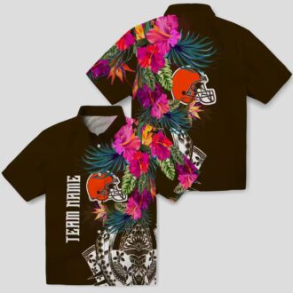 NFL Cleveland Browns Polynesian Hawaiian Shirt, Brown Floral Game Day Outfit
