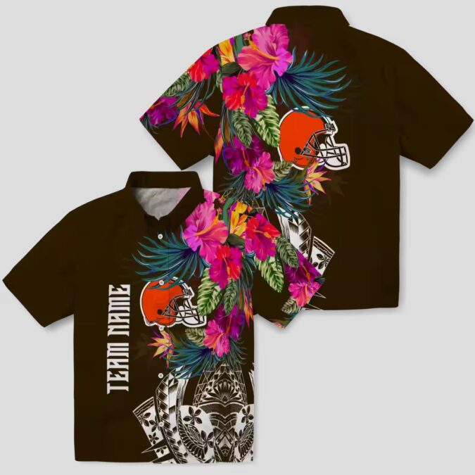 NFL Cleveland Browns Polynesian Hawaiian Shirt, Brown Floral Game Day Outfit