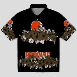 NFL Cleveland Browns Summer Hawaiian Shirt, Brown Black Hibiscus Stripe Luau Outfit